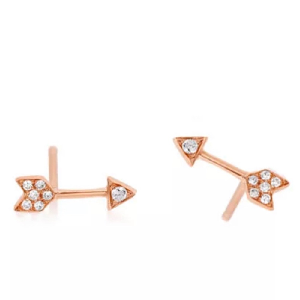 0.11 Ct Natural Diamond 14K Gold Arrow Studs F/VS - Picture 2 of 3